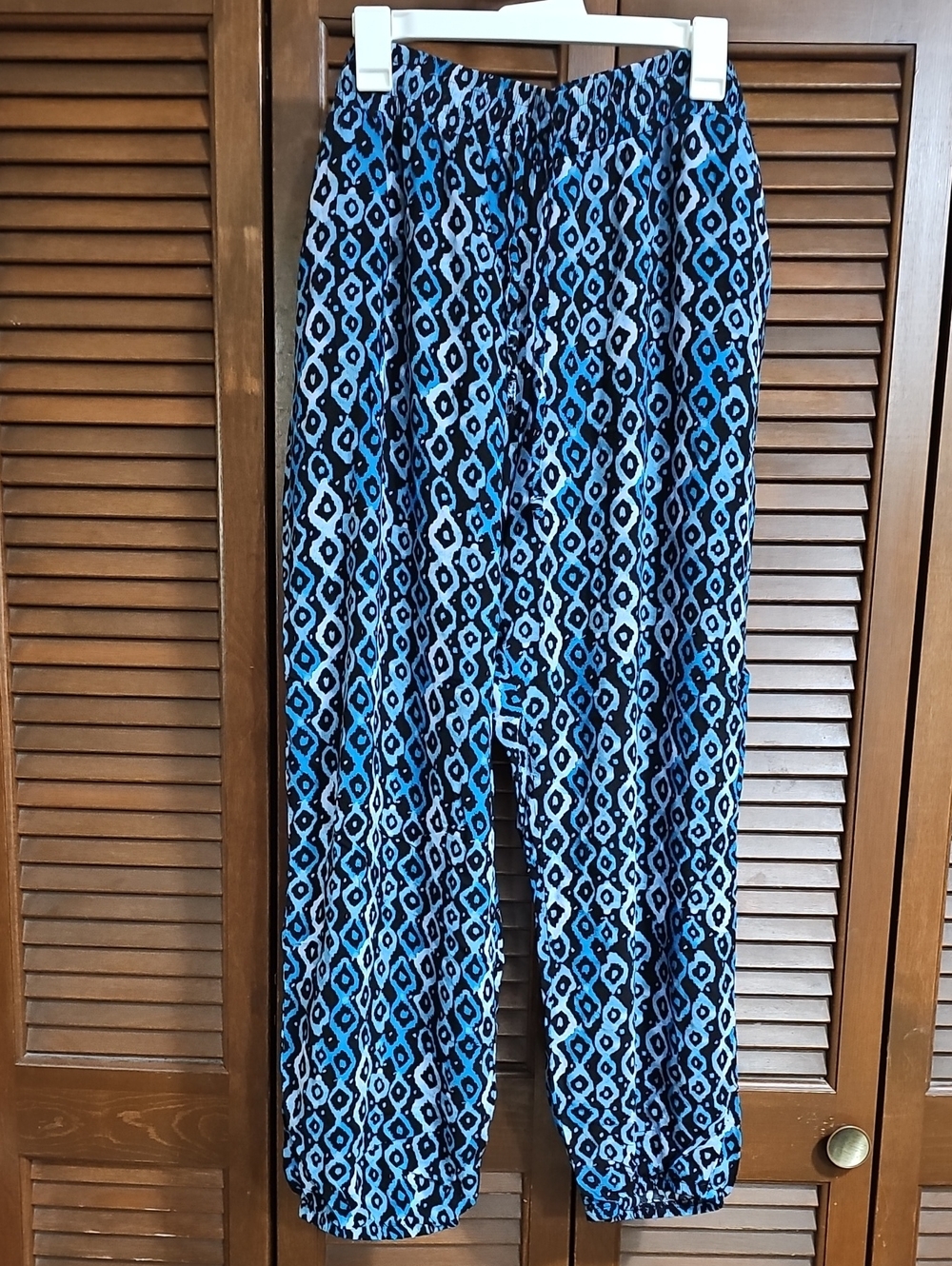 Women's Blue Patterned Elastic Waist Pants